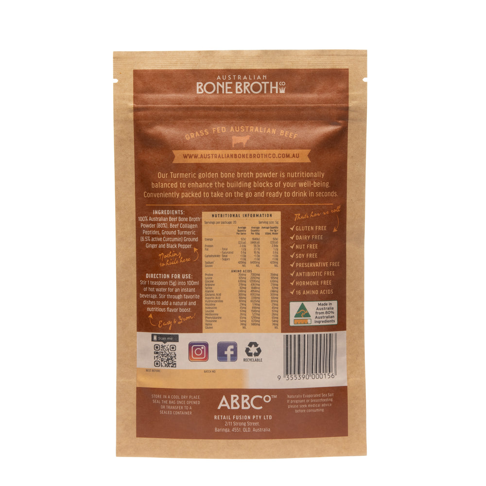 
                      
                        Turmeric Beef Bone Broth Concentrated Freeze-Dried Powder with Grass-Fed Collagen Peptides  100 gram
                      
                    