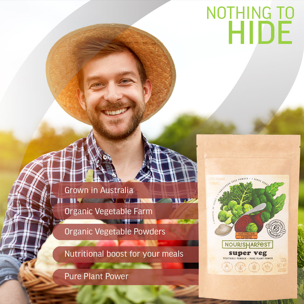 
                      
                        Nourisharvest Superveg Powder - 100% Organic Australian Vegetable Blend
                      
                    