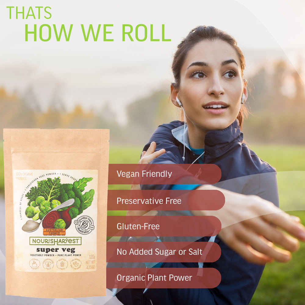 
                      
                        Nourisharvest Superveg Powder - 100% Organic Australian Vegetable Blend
                      
                    