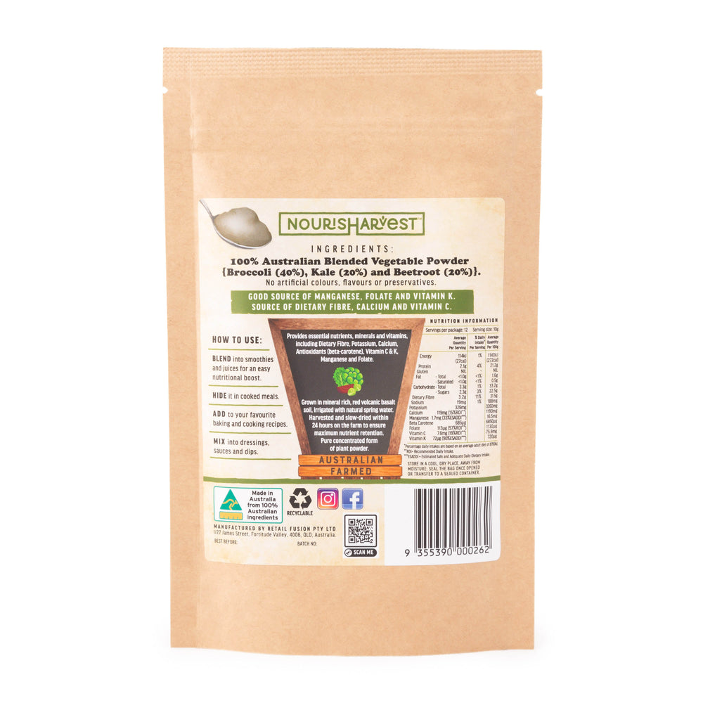 
                      
                        Nourisharvest Superveg Powder - 100% Organic Australian Vegetable Blend
                      
                    