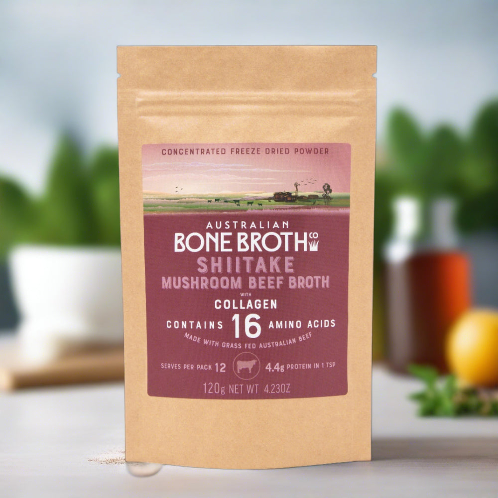 Shiitake Mushroom Beef Bone Broth with Collagen Powder - 120 gram- NEW PRODUCT - Australian Bone Broth Co